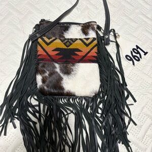 Fringe Crossbody Bag with Tribal Pattern